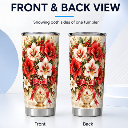 #pl[20oz|Steel] Jeweled Amaryllis Tumbler 20oz, Christmas Stainless Steel Travel Cup
