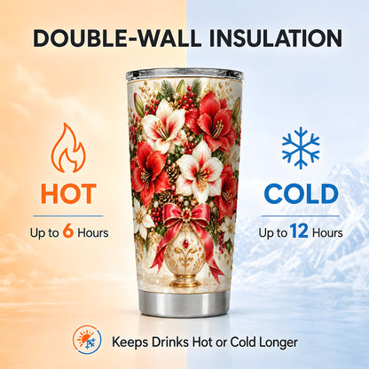 Jeweled Amaryllis Tumbler 20oz, Christmas Stainless Steel Travel Cup