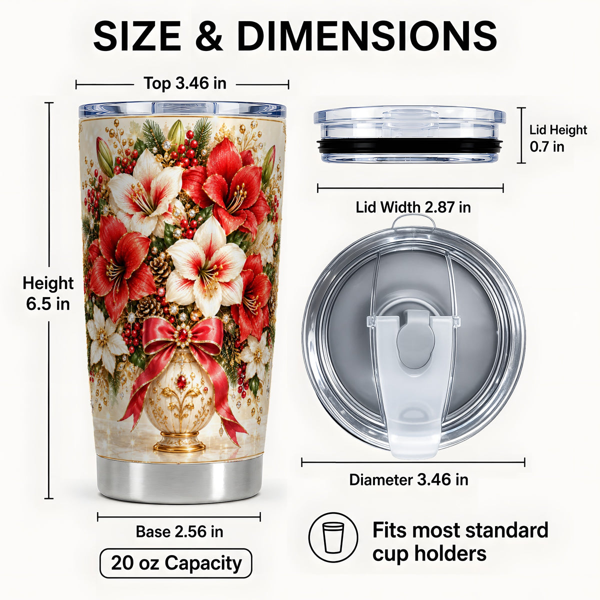 #pl[20oz|Steel] Jeweled Amaryllis Tumbler 20oz, Christmas Stainless Steel Travel Cup