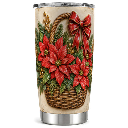 Poinsettia Basket Tumbler 20oz, Christmas Stainless Steel Travel Cup