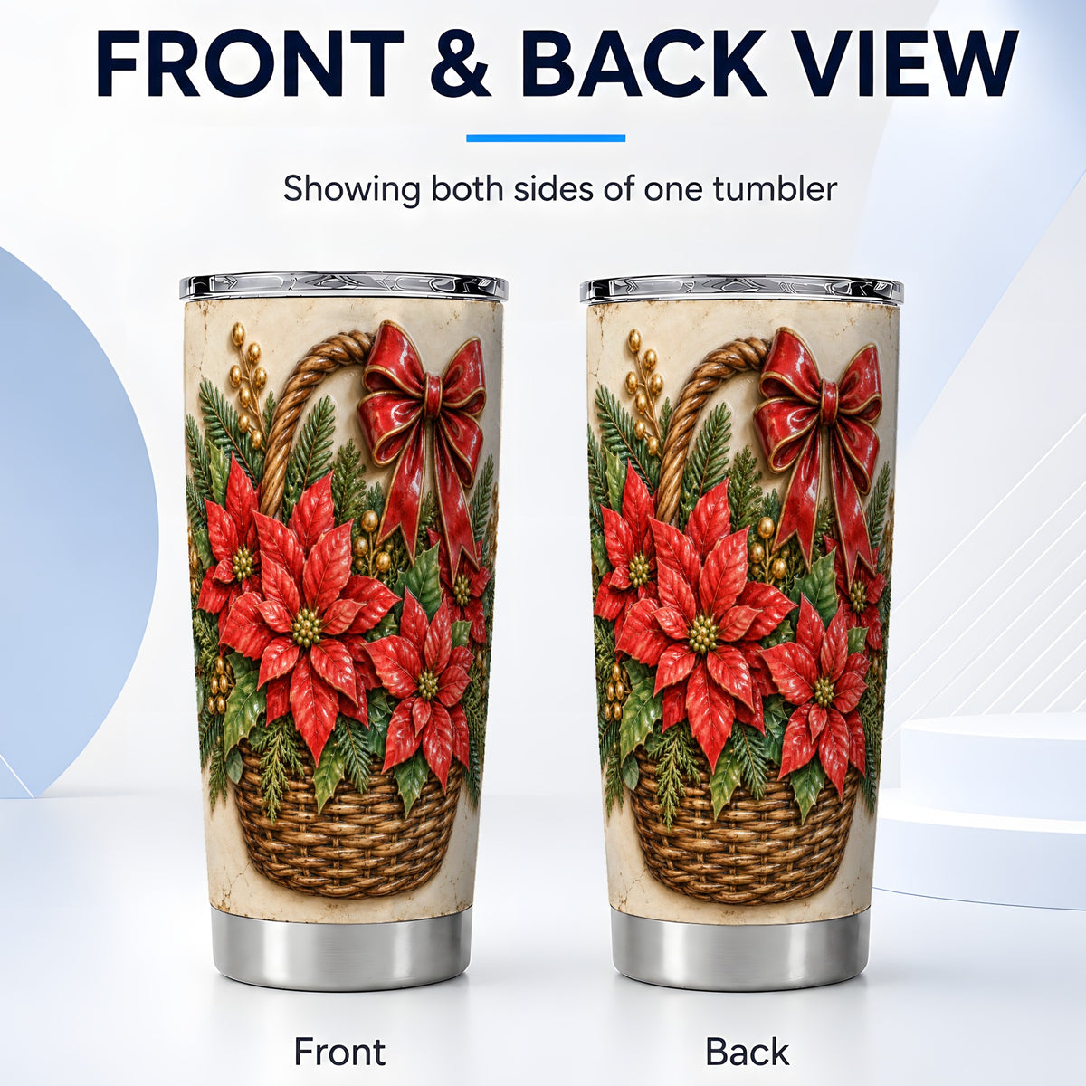 #pl[20oz|Steel] Poinsettia Basket Tumbler 20oz, Christmas Stainless Steel Travel Cup