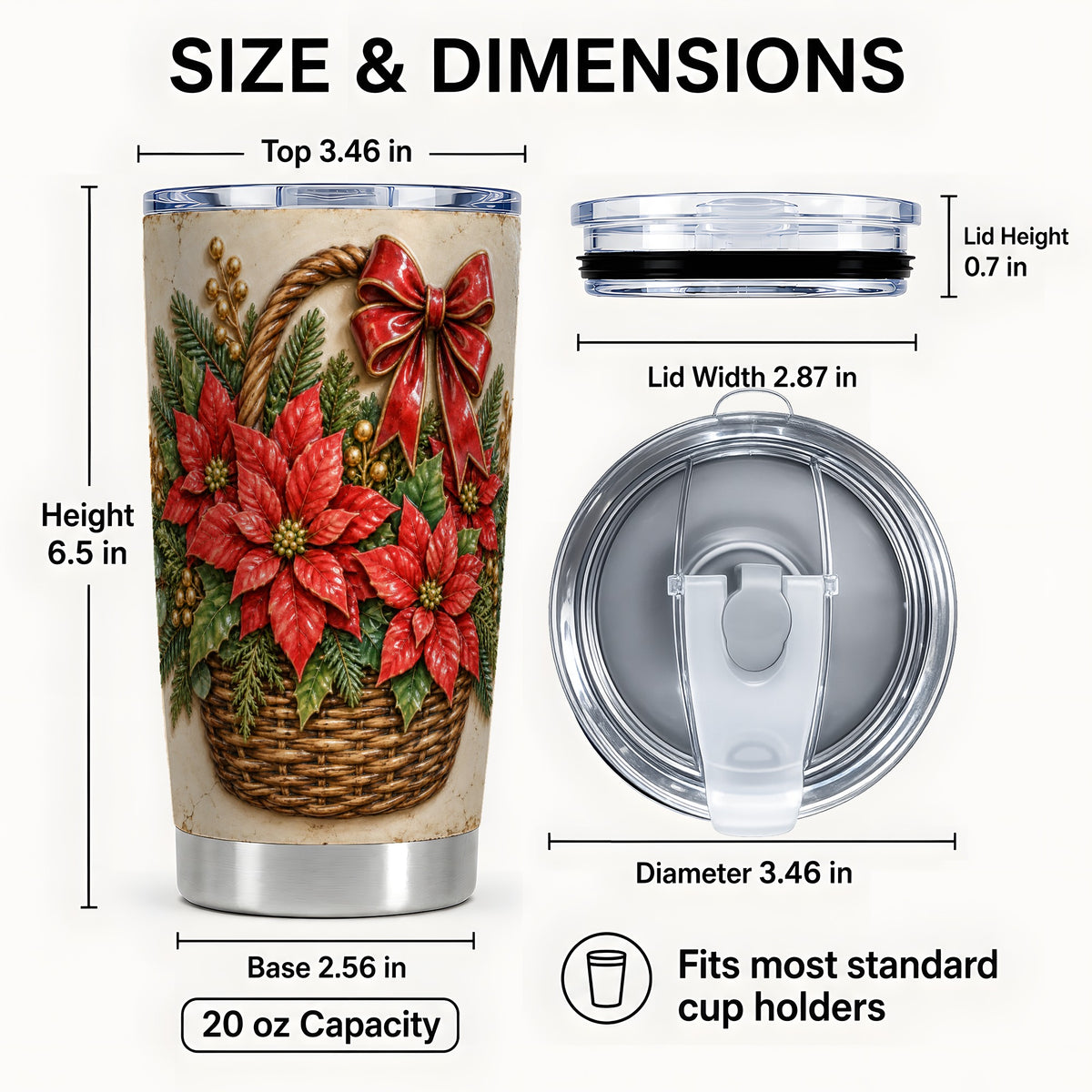 #pl[20oz|Steel] Poinsettia Basket Tumbler 20oz, Christmas Stainless Steel Travel Cup