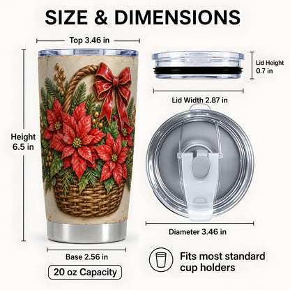#pl[20oz|Steel] Poinsettia Basket Tumbler 20oz, Christmas Stainless Steel Travel Cup