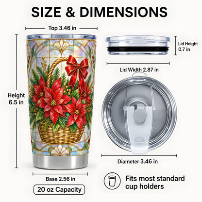 #pl[20oz|Steel] Stained Glass Poinsettia Tumbler 20oz, Floral Stainless Steel Travel Cup