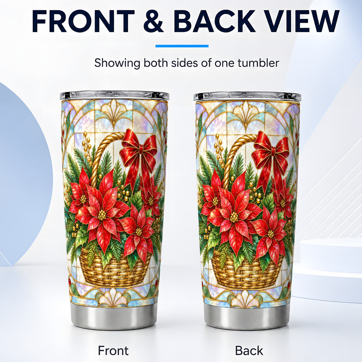 #pl[20oz|Steel] Stained Glass Poinsettia Tumbler 20oz, Floral Stainless Steel Travel Cup