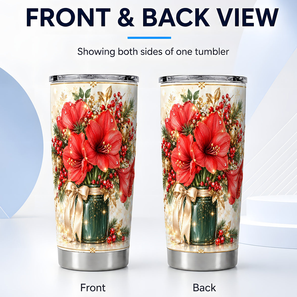 #pl[20oz|Steel] Christmas Amaryllis Tumbler 20oz, Red Floral Stainless Steel Travel Cup