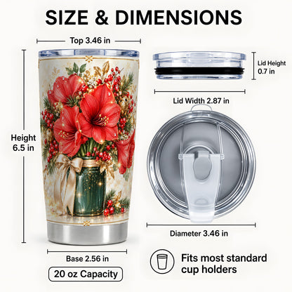 #pl[20oz|Steel] Christmas Amaryllis Tumbler 20oz, Red Floral Stainless Steel Travel Cup