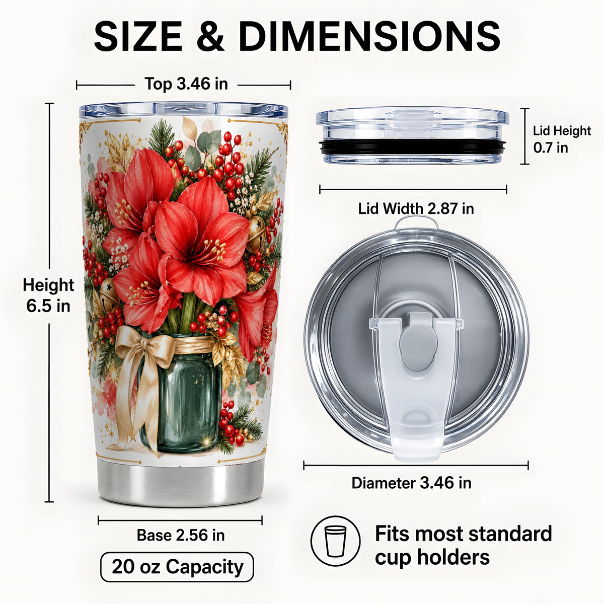 #pl[20oz|Steel] Red Amaryllis Tumbler 20oz, Christmas Floral Stainless Steel Travel Cup