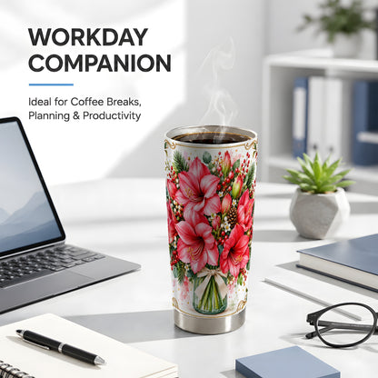 Pink Amaryllis Tumbler 20oz, Winter Floral Stainless Steel Travel Cup