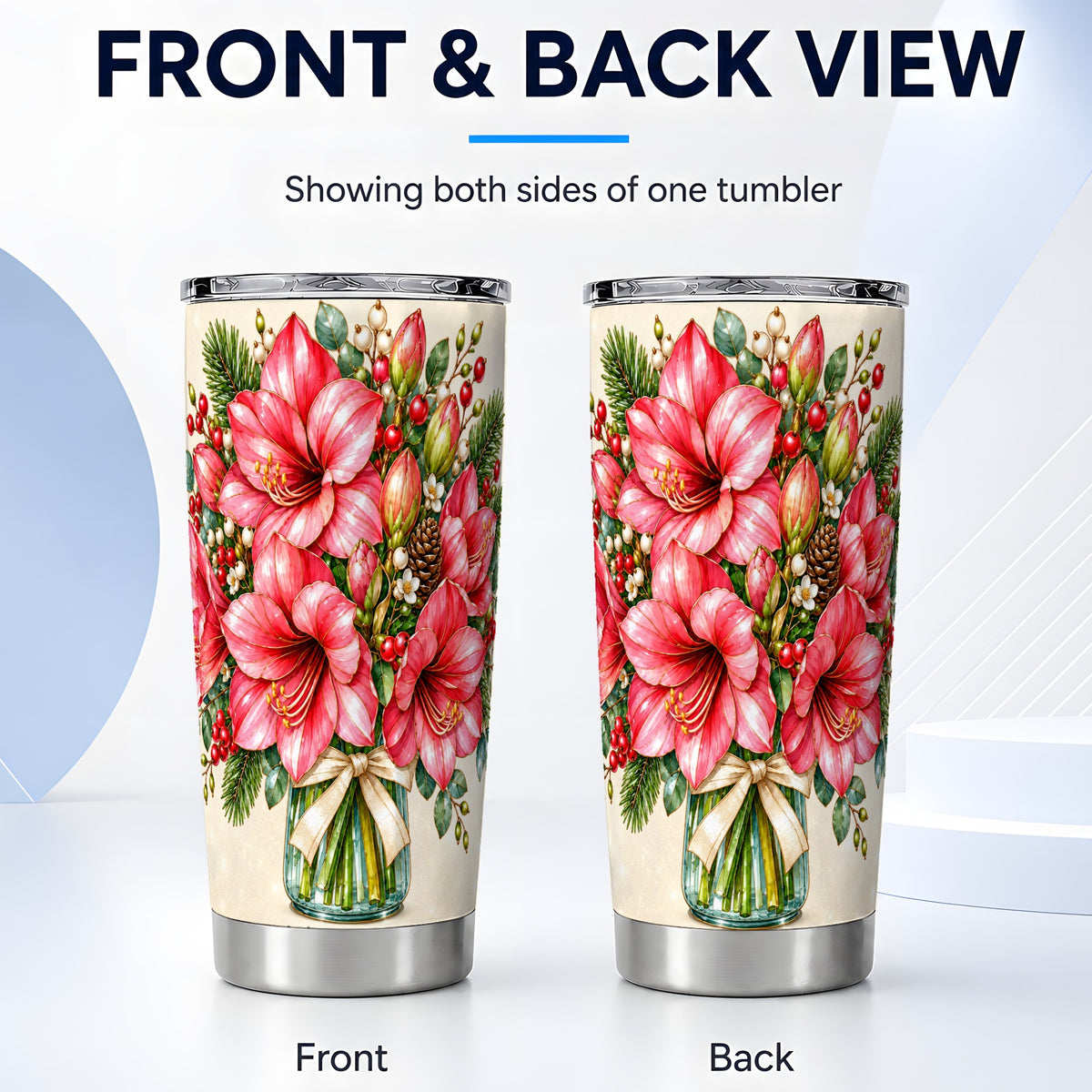 #pl[20oz|Steel] Pink Amaryllis Tumbler 20oz, Gold Floral Stainless Steel Travel Cup