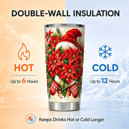Christmas Poinsettia Tumbler 20oz, Santa Hat Stainless Steel Travel Cup
