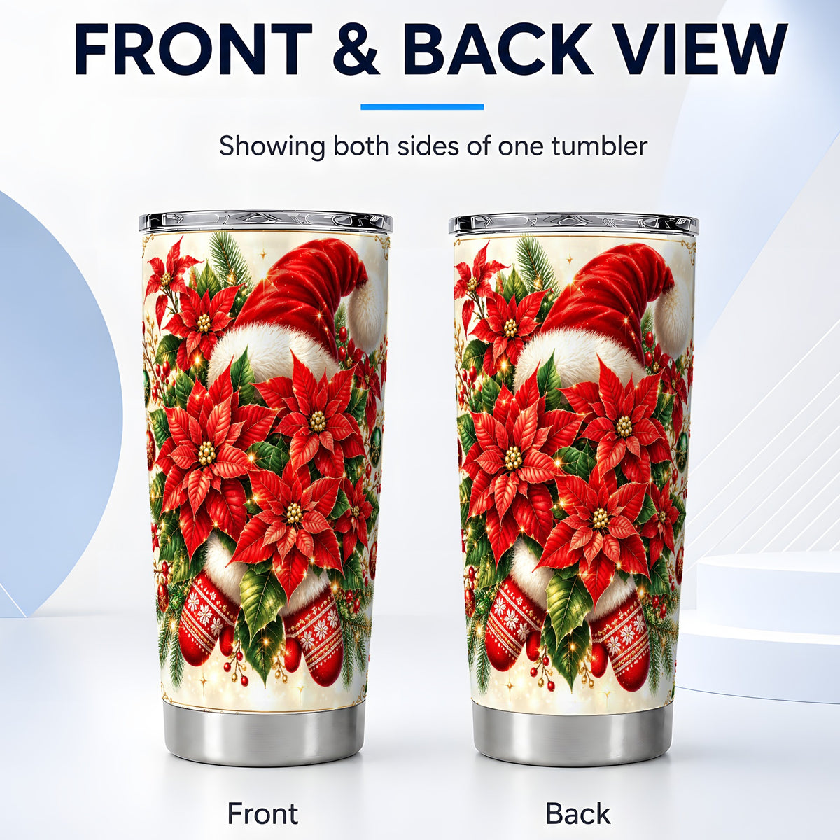 #pl[20oz|Steel] Christmas Poinsettia Tumbler 20oz, Santa Hat Stainless Steel Travel Cup
