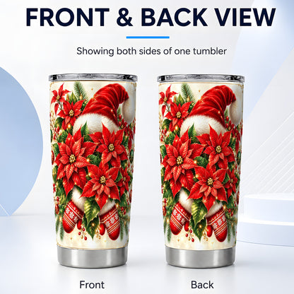 #pl[20oz|Steel] Christmas Poinsettia Tumbler 20oz, Santa Hat Stainless Steel Travel Cup