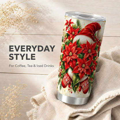 Christmas Poinsettia Tumbler 20oz, Santa Hat Stainless Steel Travel Cup