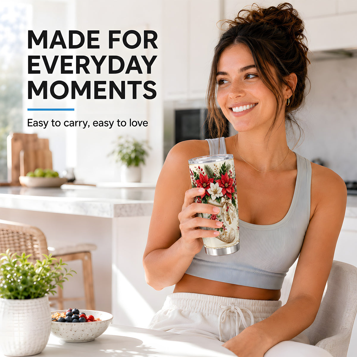 #pl[20oz|Steel] Christmas Stocking Tumbler 20oz, Vintage Floral Stainless Steel Travel Cup