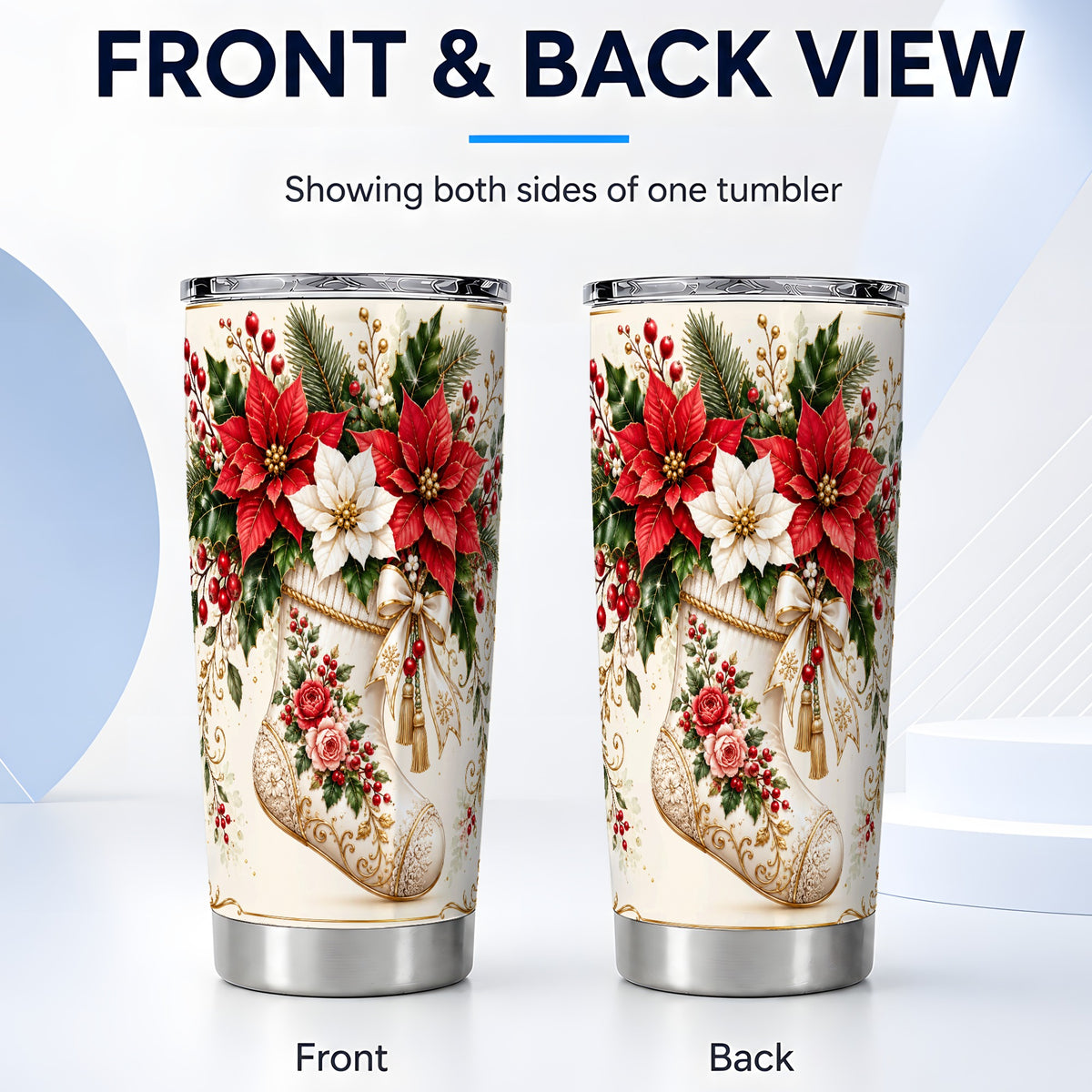 #pl[20oz|Steel] Christmas Stocking Tumbler 20oz, Vintage Floral Stainless Steel Travel Cup