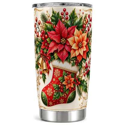 Christmas Stocking Tumbler 20oz, Golden Bells Stainless Steel Travel Cup