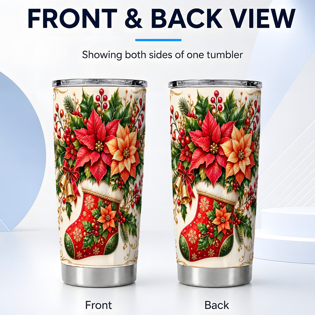 #pl[20oz|Steel] Christmas Stocking Tumbler 20oz, Golden Bells Stainless Steel Travel Cup