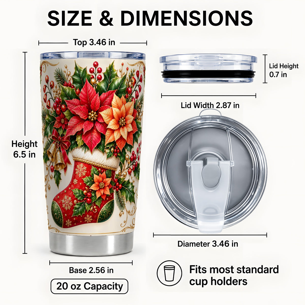 #pl[20oz|Steel] Christmas Stocking Tumbler 20oz, Golden Bells Stainless Steel Travel Cup