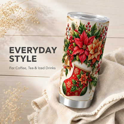 Christmas Stocking Tumbler 20oz, Golden Bells Stainless Steel Travel Cup