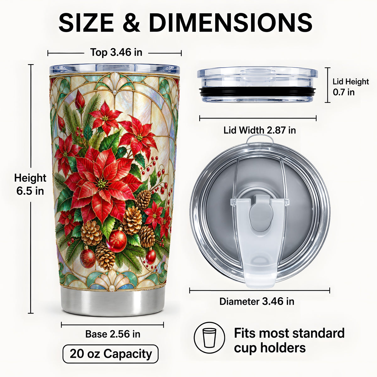 #pl[20oz|Steel] Christmas Poinsettia Tumbler 20oz, Stained Glass Stainless Steel Travel Cup