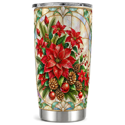Christmas Poinsettia Tumbler 20oz, Stained Glass Stainless Steel Travel Cup