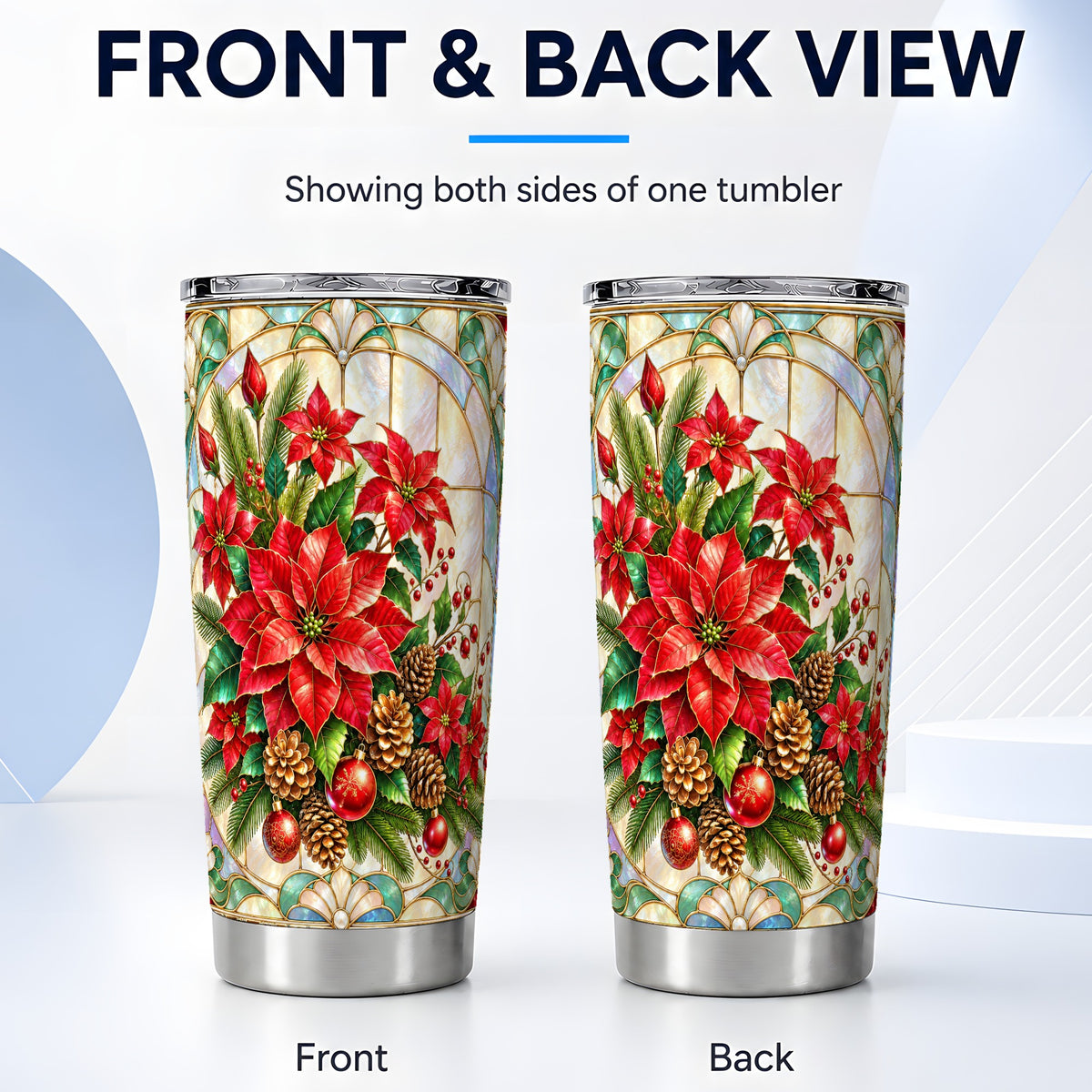 #pl[20oz|Steel] Christmas Poinsettia Tumbler 20oz, Stained Glass Stainless Steel Travel Cup