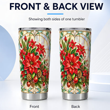 #pl[20oz|Steel] Christmas Poinsettia Tumbler 20oz, Stained Glass Stainless Steel Travel Cup