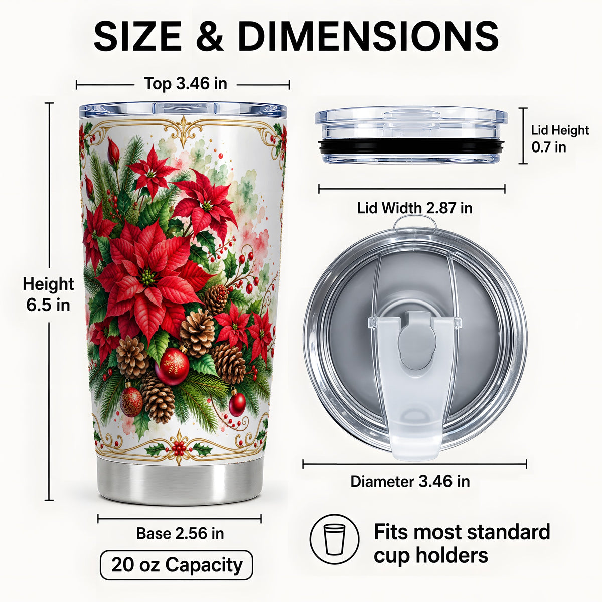 #pl[20oz|Steel] Christmas Poinsettia Tumbler 20oz, Botanical Stainless Steel Travel Cup