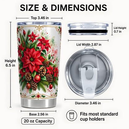 #pl[20oz|Steel] Christmas Poinsettia Tumbler 20oz, Botanical Stainless Steel Travel Cup