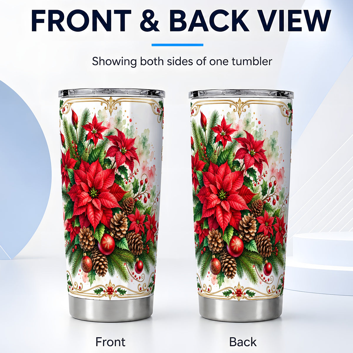 #pl[20oz|Steel] Christmas Poinsettia Tumbler 20oz, Botanical Stainless Steel Travel Cup
