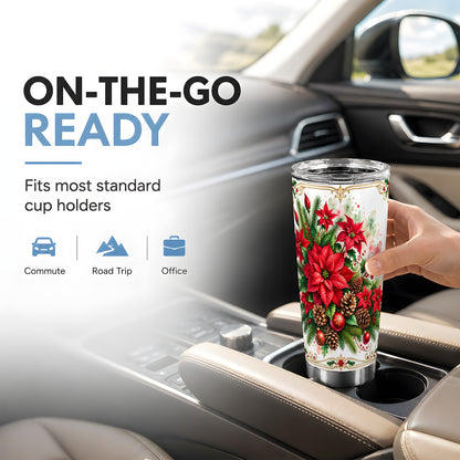 Christmas Poinsettia Tumbler 20oz, Botanical Stainless Steel Travel Cup