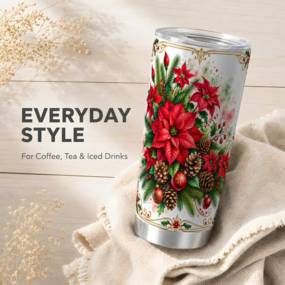 Christmas Poinsettia Tumbler 20oz, Botanical Stainless Steel Travel Cup