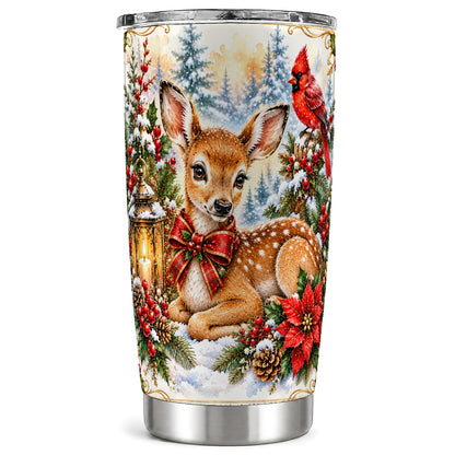 Christmas Fawn Tumbler 20oz, Deer Stainless Steel Travel Cup