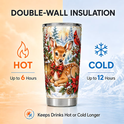 Christmas Fawn Tumbler 20oz, Deer Stainless Steel Travel Cup