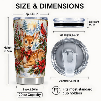 #pl[20oz|Steel] Christmas Fawn Tumbler 20oz, Deer Stainless Steel Travel Cup