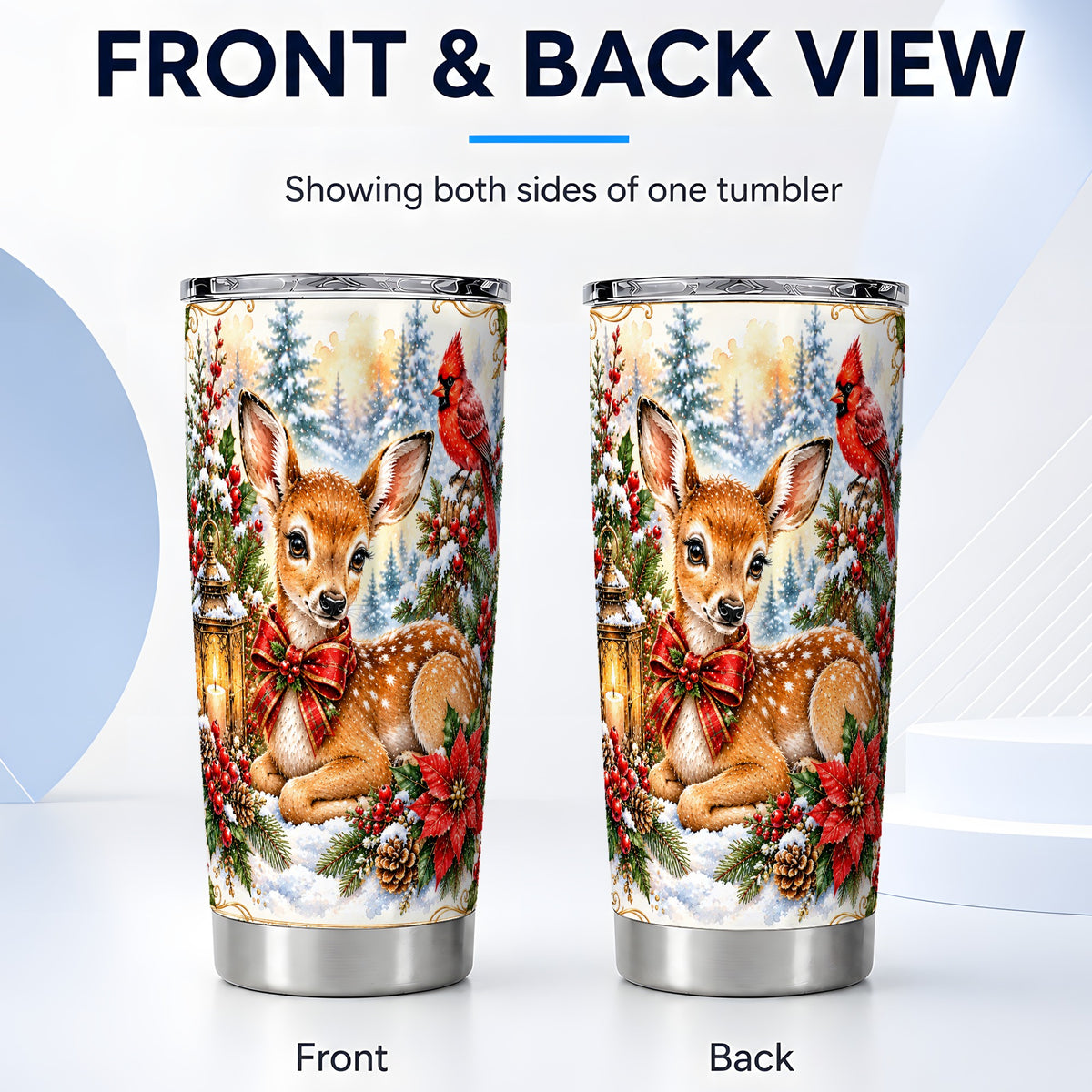 #pl[20oz|Steel] Christmas Fawn Tumbler 20oz, Deer Stainless Steel Travel Cup