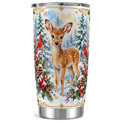 Christmas Baby Deer Tumbler 20oz, Winter Stainless Steel Travel Cup