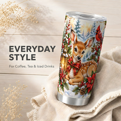 Christmas Fawn Tumbler 20oz, Deer Stainless Steel Travel Cup