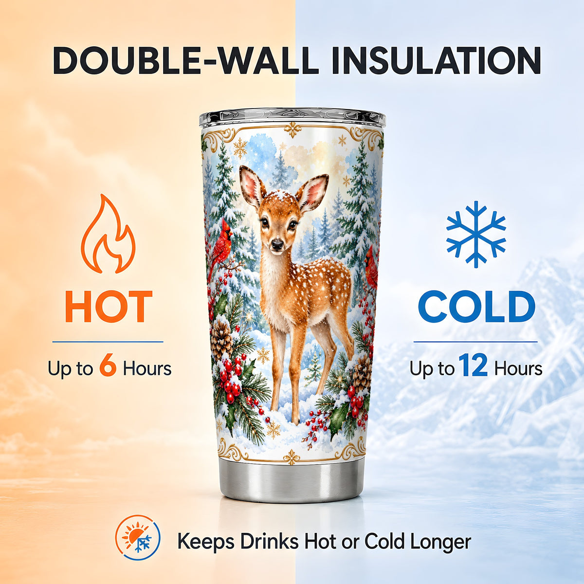 Christmas Baby Deer Tumbler 20oz, Winter Stainless Steel Travel Cup