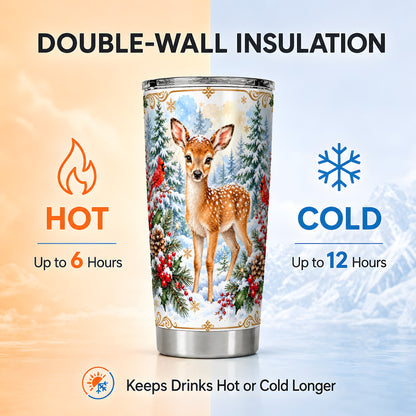 Christmas Baby Deer Tumbler 20oz, Winter Stainless Steel Travel Cup