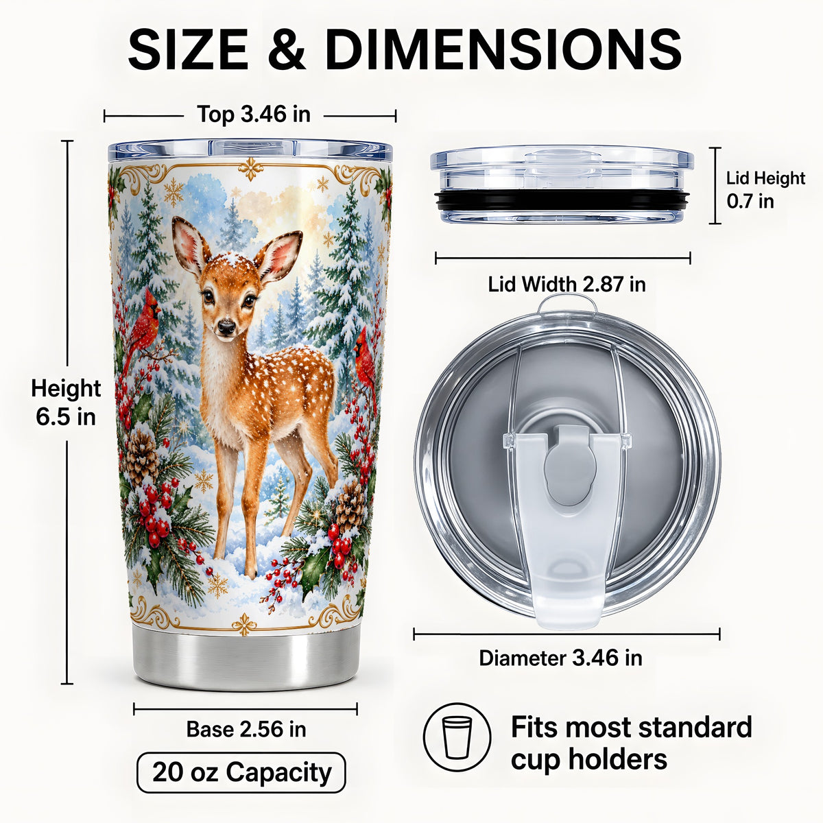 #pl[20oz|Steel] Christmas Baby Deer Tumbler 20oz, Winter Stainless Steel Travel Cup