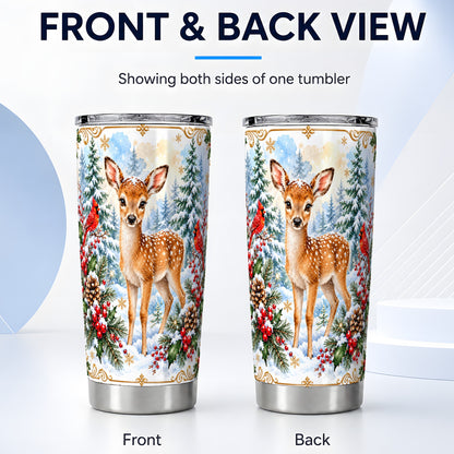#pl[20oz|Steel] Christmas Baby Deer Tumbler 20oz, Winter Stainless Steel Travel Cup