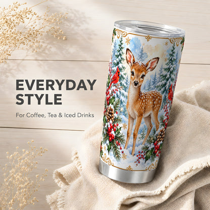 Christmas Baby Deer Tumbler 20oz, Winter Stainless Steel Travel Cup