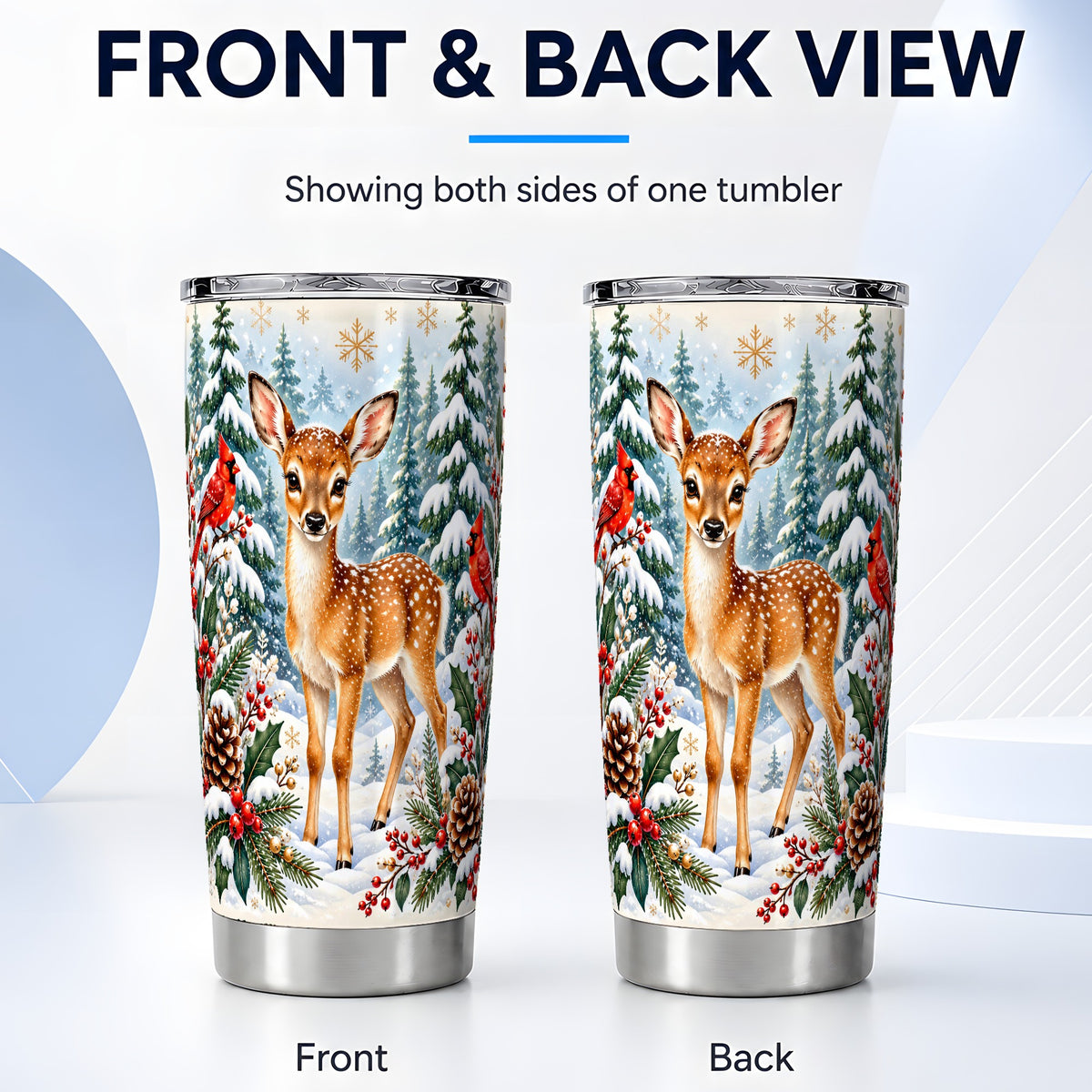 #pl[20oz|Steel] Winter Fawn Tumbler 20oz, Cardinal Stainless Steel Travel Cup
