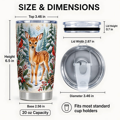#pl[20oz|Steel] Winter Fawn Tumbler 20oz, Cardinal Stainless Steel Travel Cup