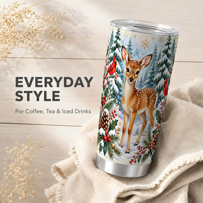 Winter Fawn Tumbler 20oz, Cardinal Stainless Steel Travel Cup