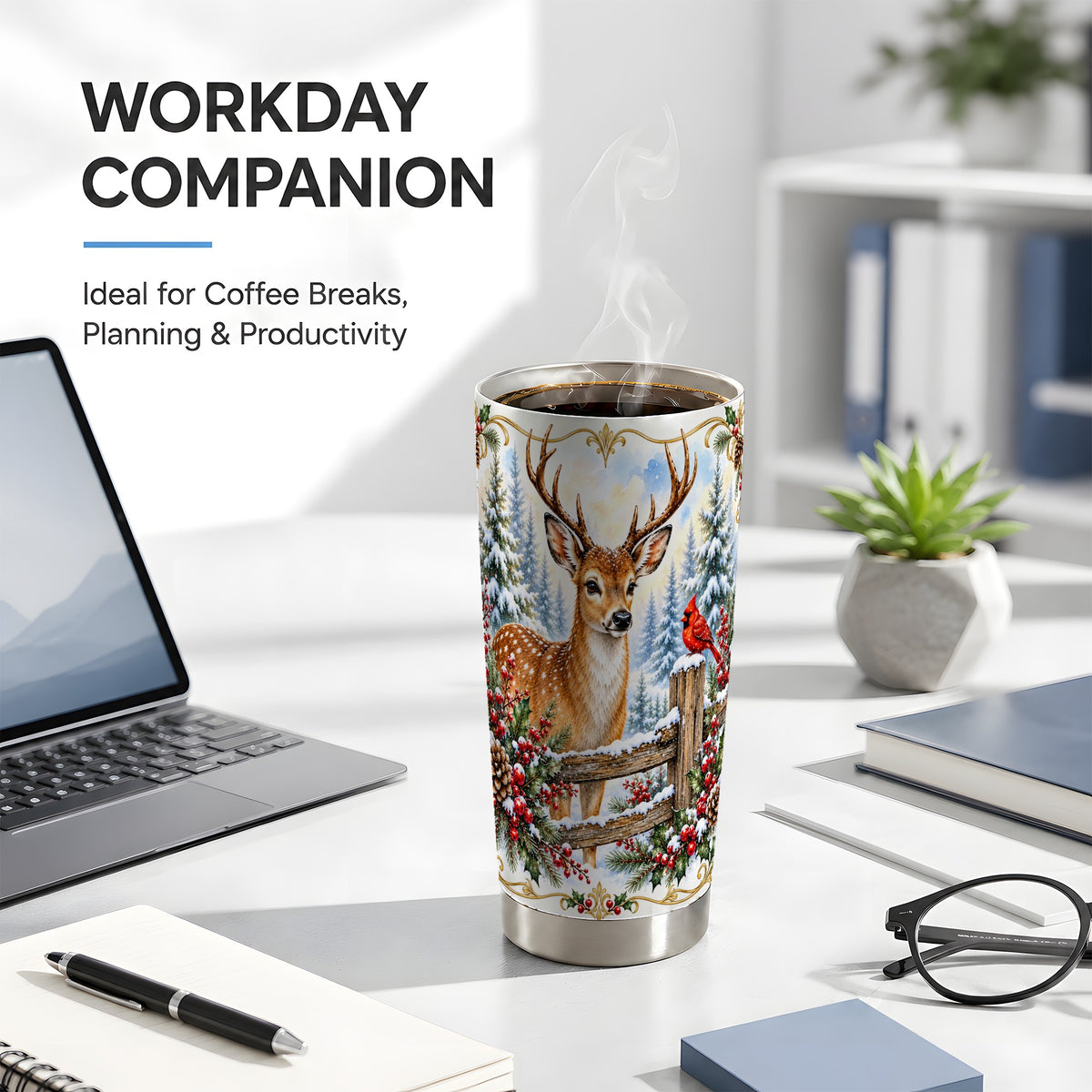 Christmas Buck Tumbler 20oz, Deer Stainless Steel Travel Cup