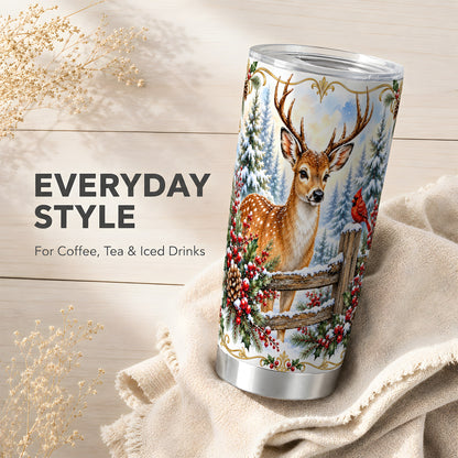 Christmas Buck Tumbler 20oz, Deer Stainless Steel Travel Cup