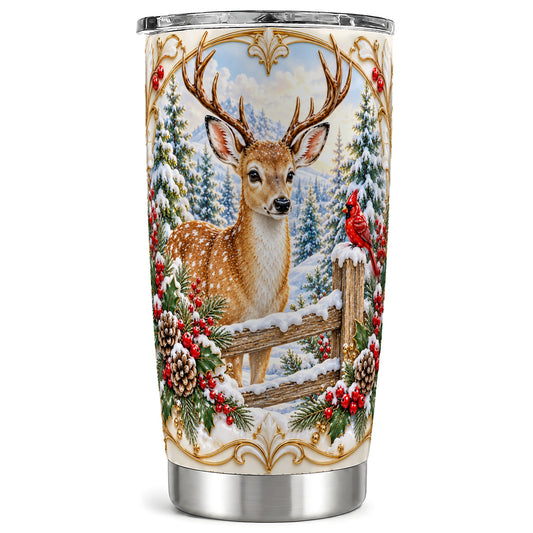 Christmas Deer Tumbler 20oz, Ornate Stainless Steel Travel Cup